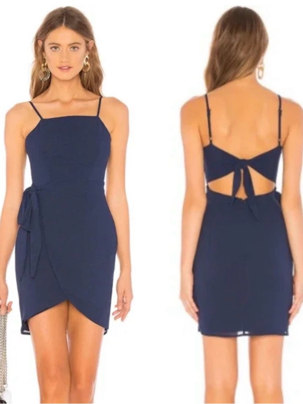 superdown Navy Square-Neck Tie-Back Mini Dress